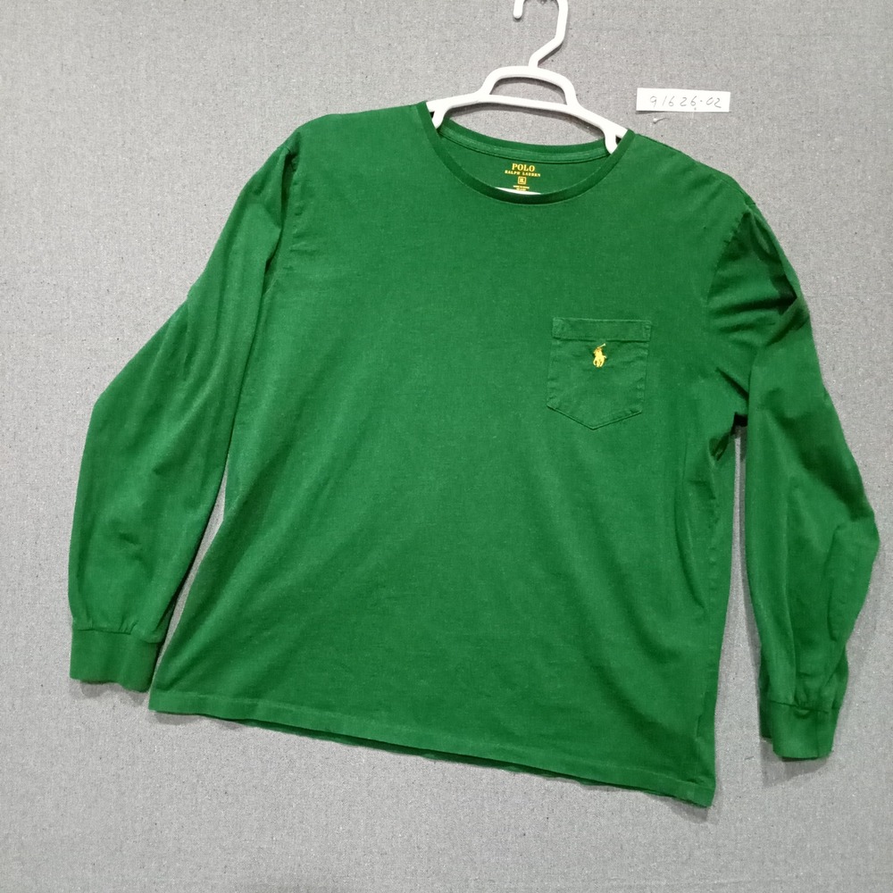 Polo Ralph Lauren Mens XL Green Long Sleeve Pocket T-Shirt Yellow Pony Logo